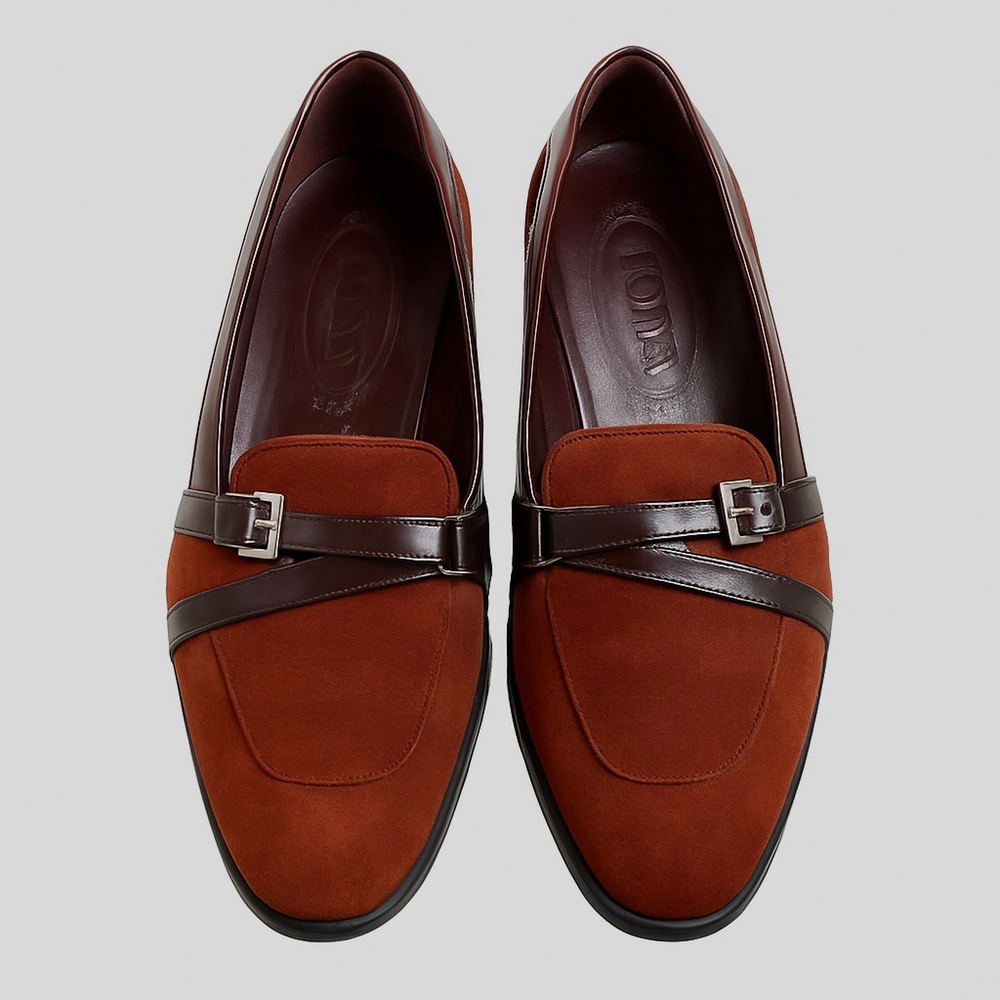 Tod’s Rust Brown Suede Leather Buckle Loafers 35.5 EU (US 5.5) Made in Italy